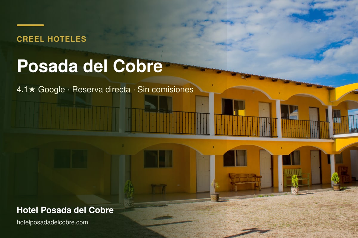 Creel hoteles, fachada de Hotel Posada del Cobre con calificación 4.1 estrellas en Google