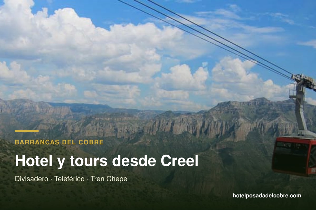 Hotel en Barrancas del Cobre con tours desde Creel a Divisadero, teleférico y Tren Chepe